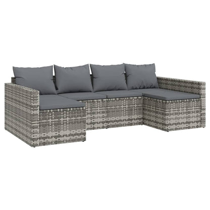 2-tlg. Garten-Lounge-Set mit Kissen Grau Poly Rattan