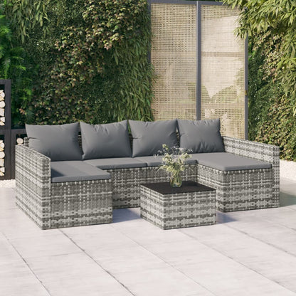 2-tlg. Garten-Lounge-Set mit Kissen Grau Poly Rattan