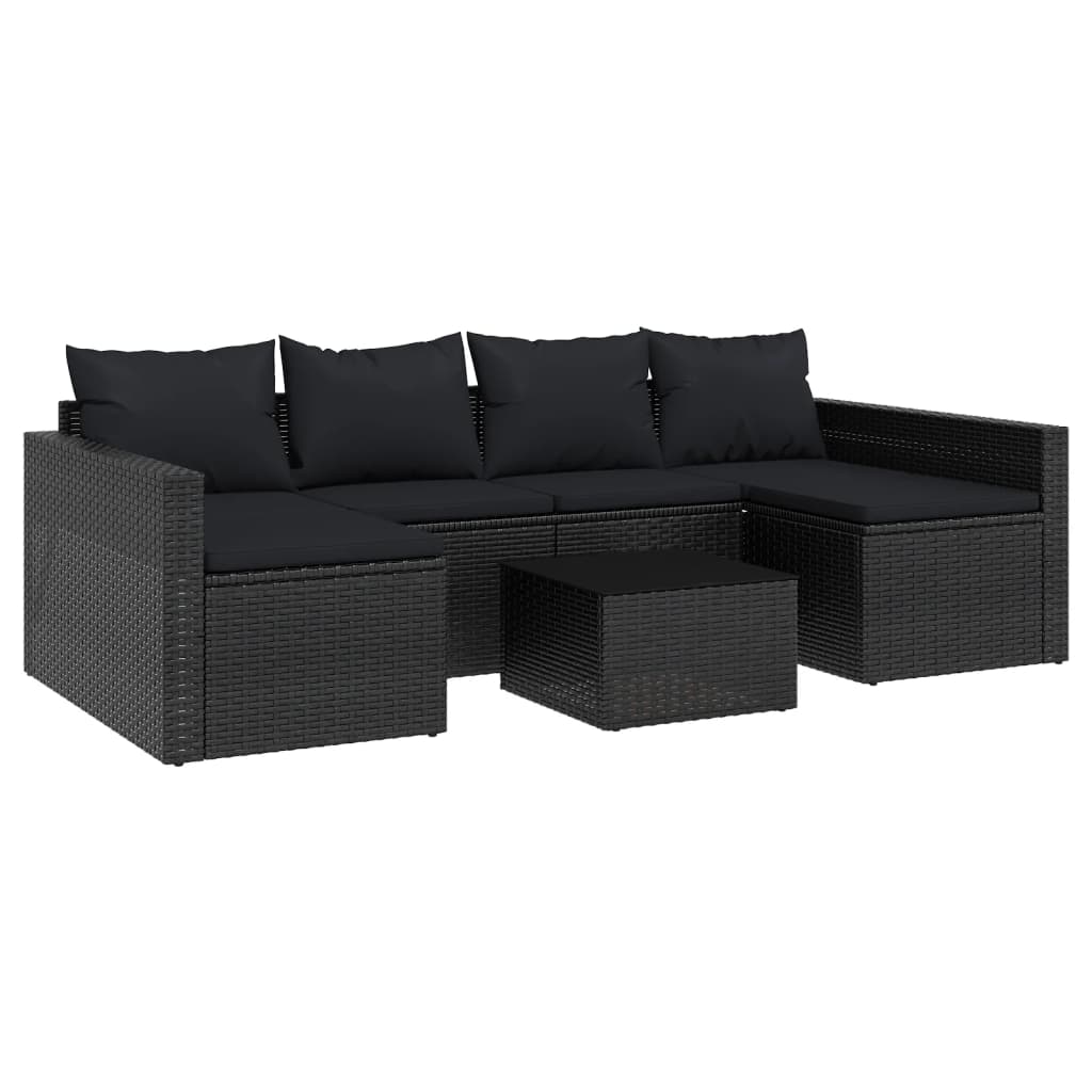 2-tlg. Garten-Lounge-Set mit Kissen Schwarz Poly Rattan