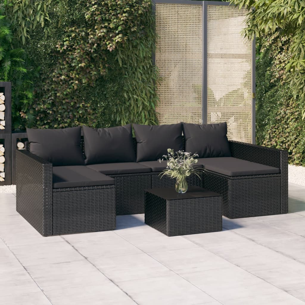 2-tlg. Garten-Lounge-Set mit Kissen Schwarz Poly Rattan