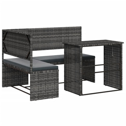 Gartensofa in L-Form mit Tisch und Kissen Grau Poly Rattan