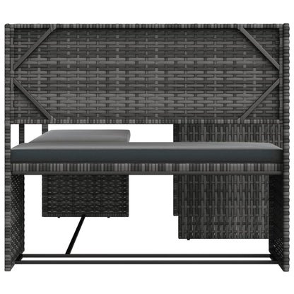 Gartensofa in L-Form mit Tisch und Kissen Grau Poly Rattan