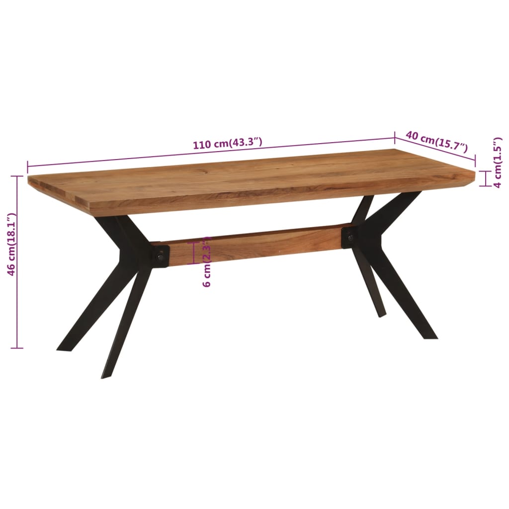 Esszimmerbank 110x40x46 cm Massivholz Akazie und Stahl