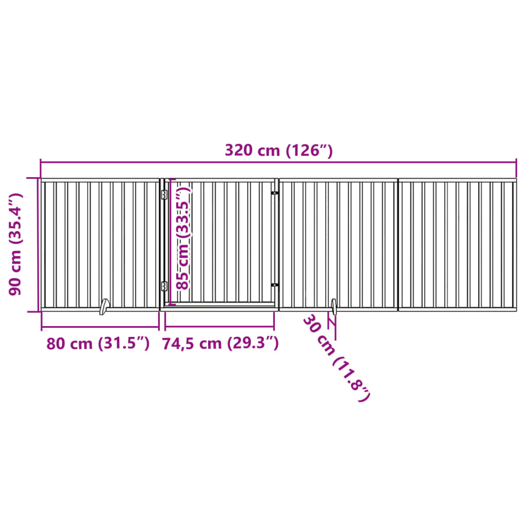 4-tlg. Hundetor mit Tür Faltbar 320 cm Pappelholz