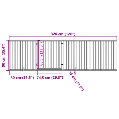 4-tlg. Hundetor mit Tür Faltbar 320 cm Pappelholz