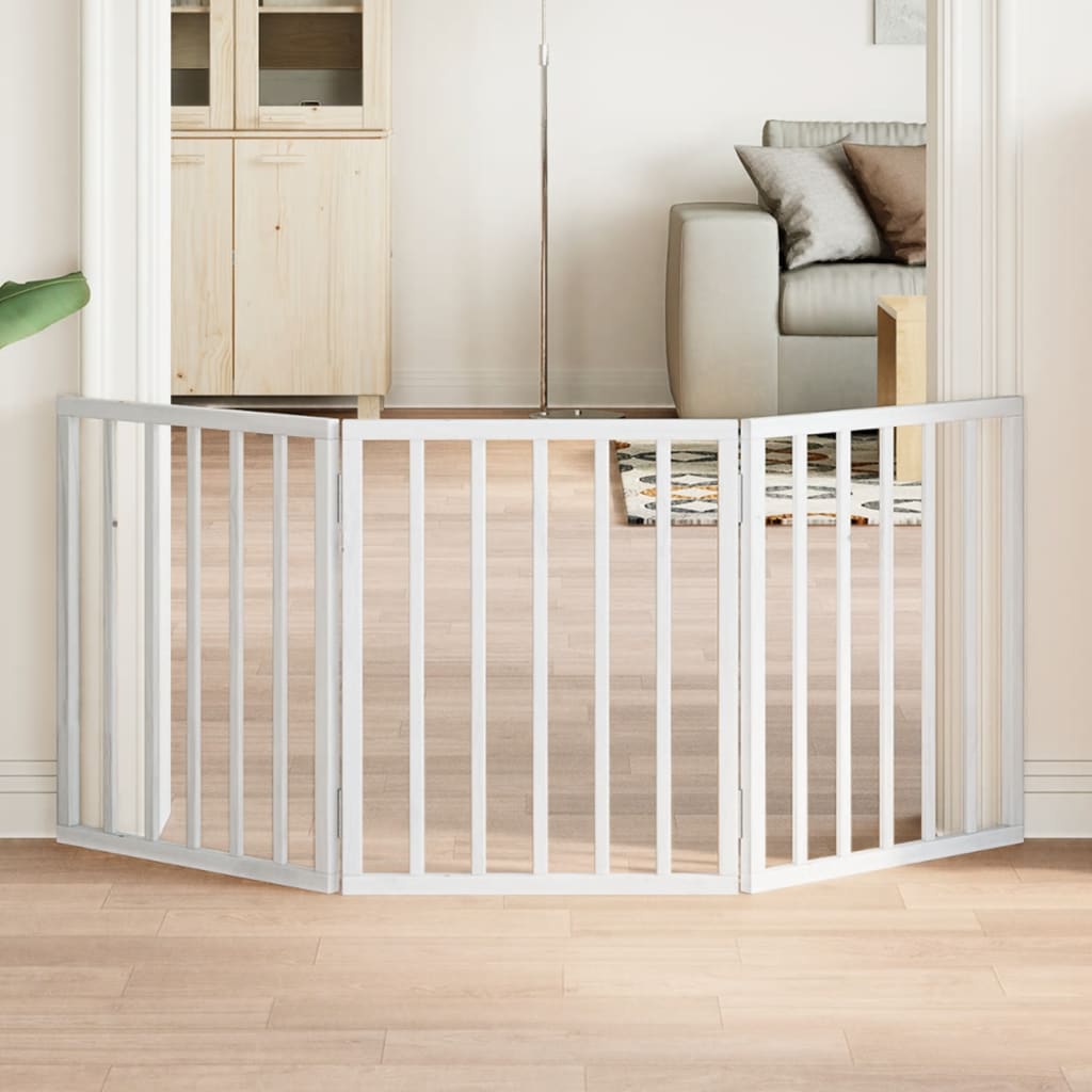 3-tlg. Hundetor Faltbar Weiß 150 cm Pappelholz