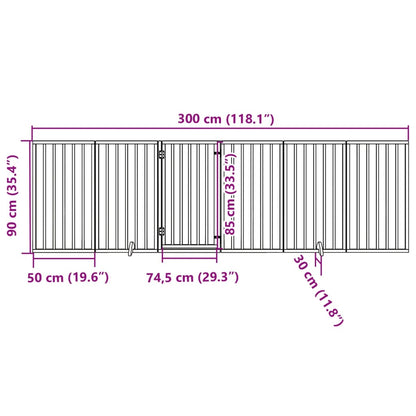 6-tlg. Hundetor mit Tür Faltbar Weiß 300 cm Pappelholz