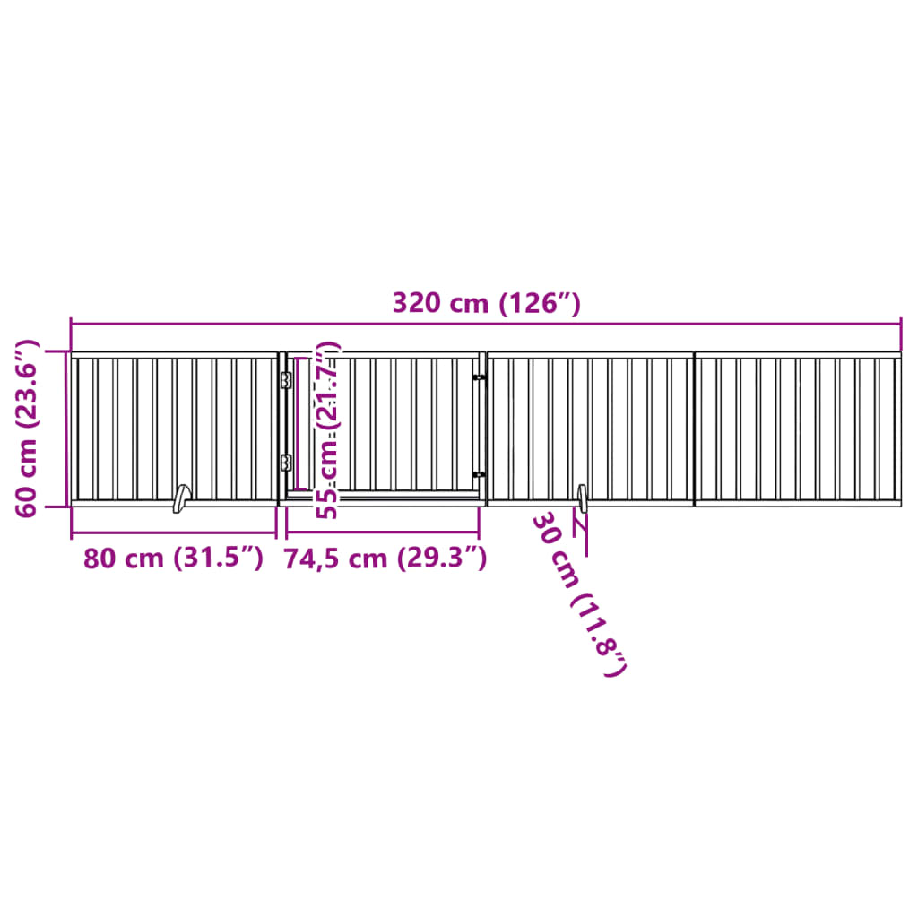 4-tlg. Hundetor mit Tür Faltbar Weiß 320 cm Pappelholz