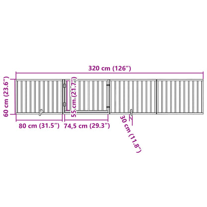 4-tlg. Hundetor mit Tür Faltbar Weiß 320 cm Pappelholz