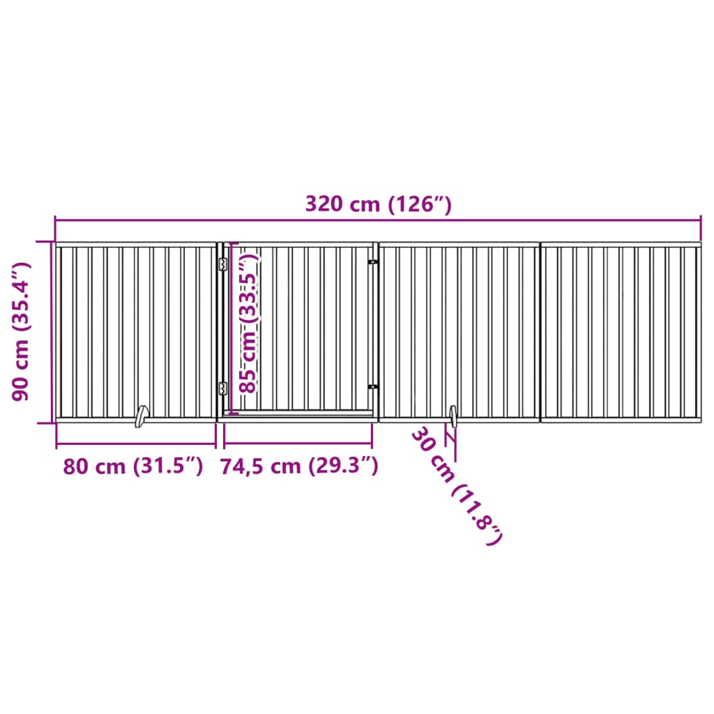 4-tlg. Hundetor mit Tür Faltbar Weiß 320 cm Pappelholz