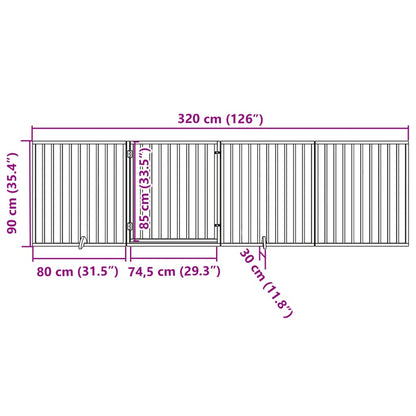 4-tlg. Hundetor mit Tür Faltbar Weiß 320 cm Pappelholz