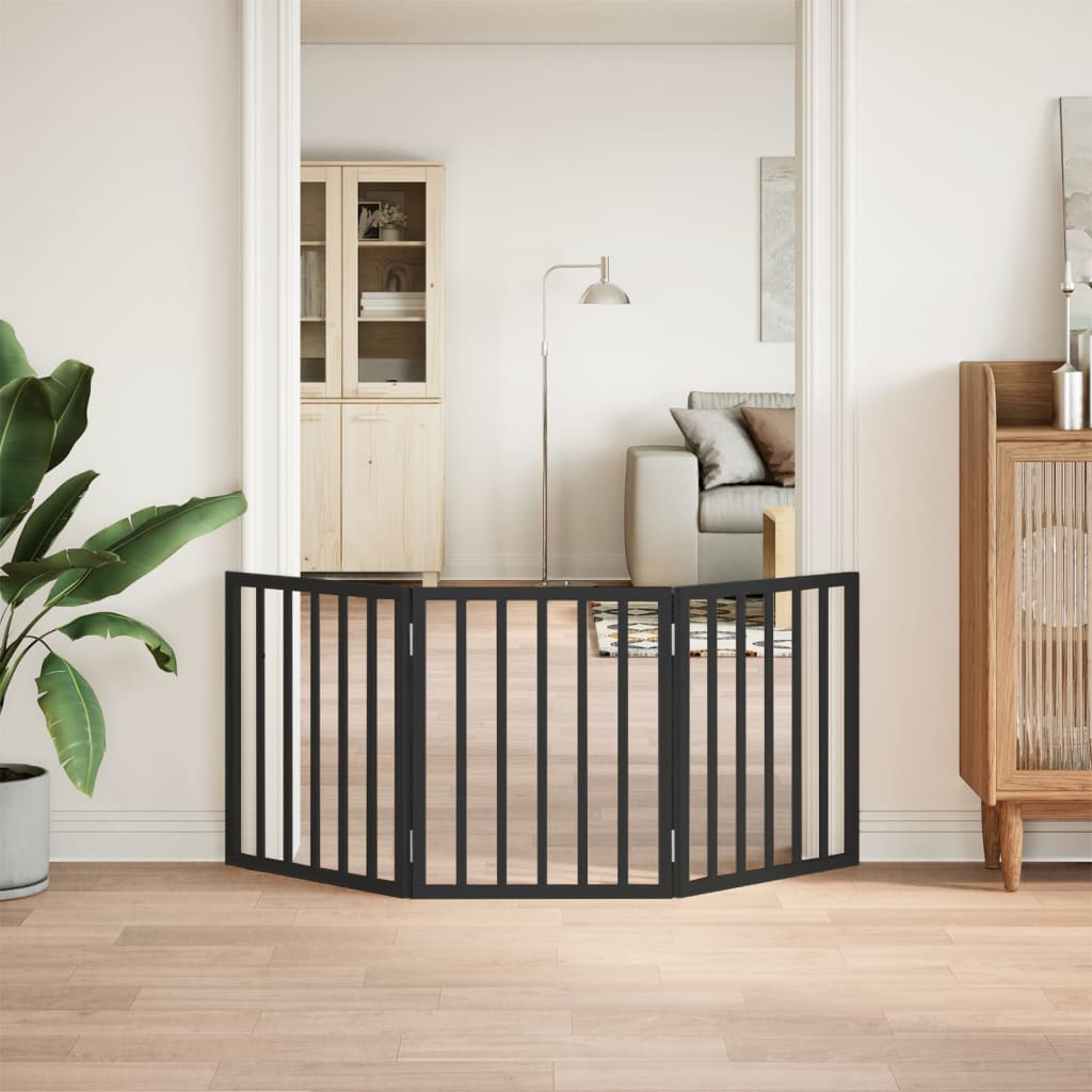 3-tlg. Hundetor Faltbar Schwarz 150 cm Pappelholz