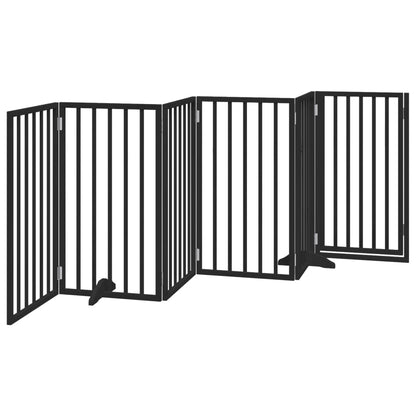 Cancelletto per cani con porta, pieghevole, nero, 300 cm, legno di pioppo, 6 pezzi
