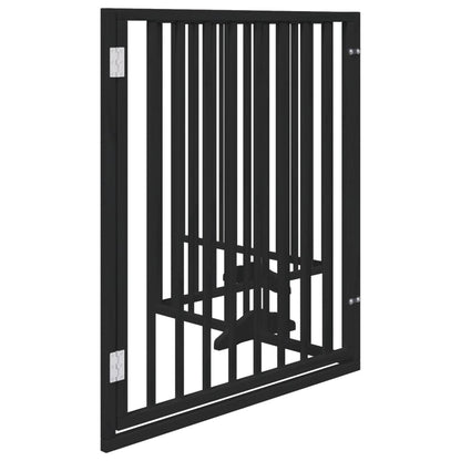 4-tlg. Hundetor mit Tür Faltbar Schwarz 320 cm Pappelholz