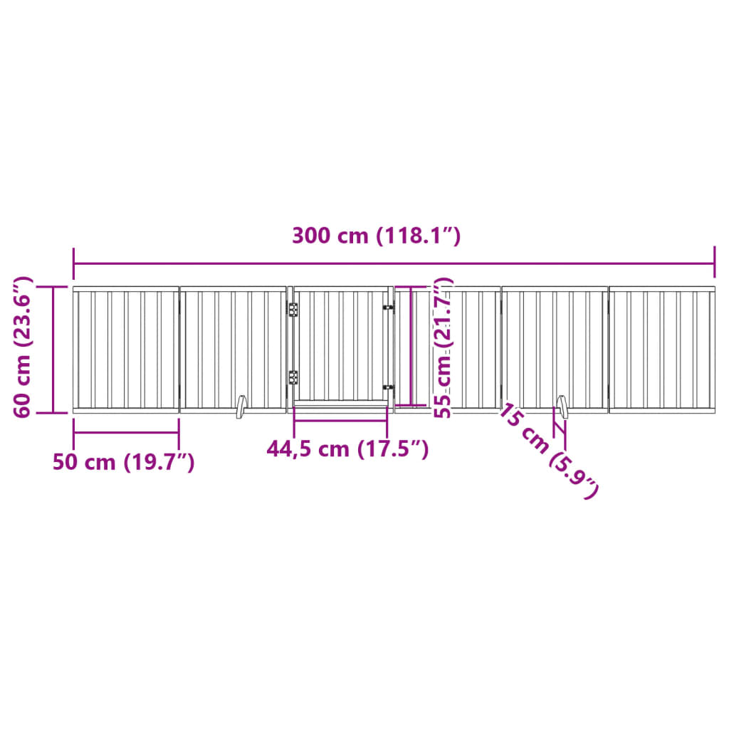 6-tlg. Hundetor mit Tür Faltbar Braun 300 cm Pappelholz