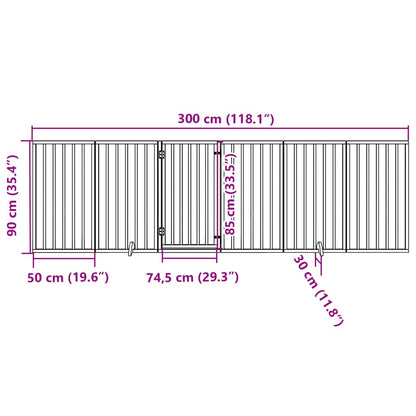 6-tlg. Hundetor mit Tür Faltbar Braun 300 cm Pappelholz