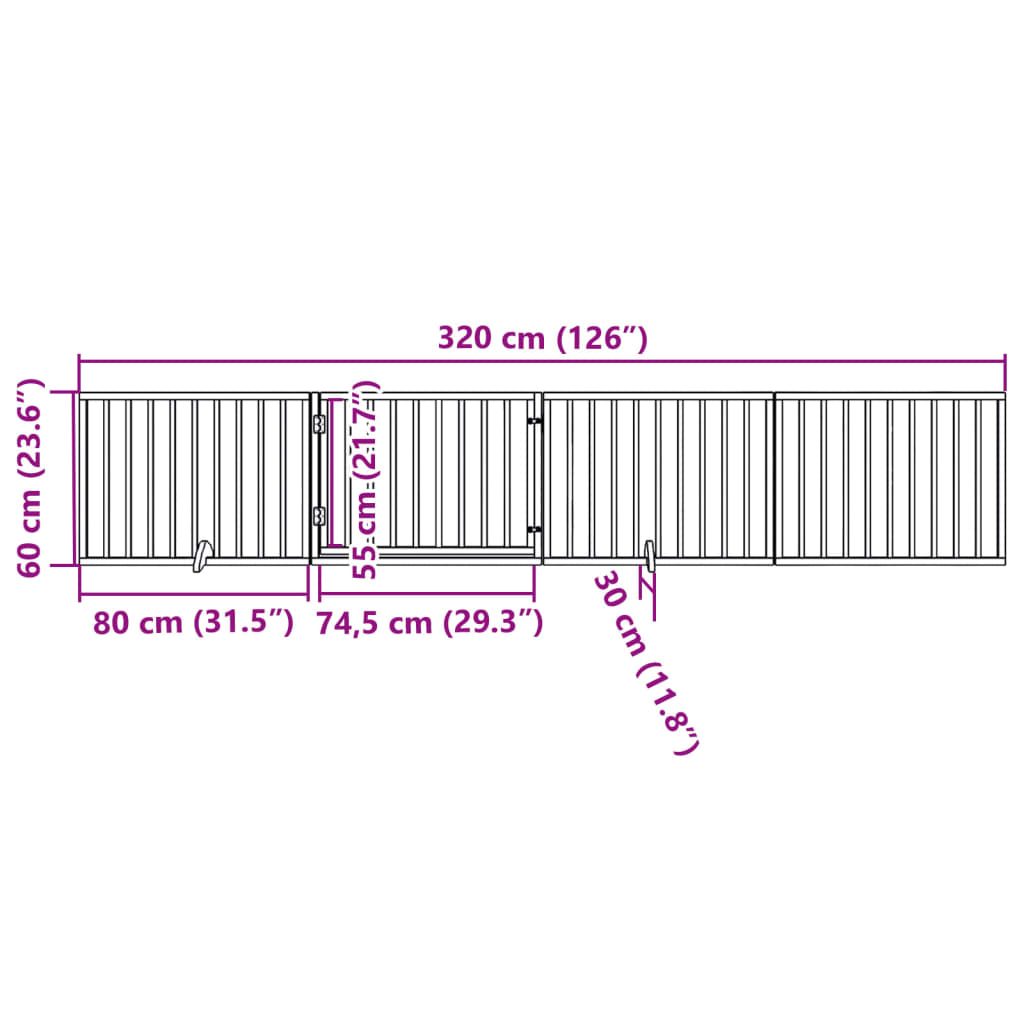 4-tlg. Hundetor mit Tür Faltbar Braun 320 cm Pappelholz