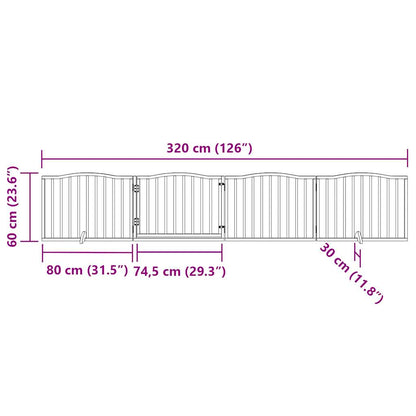 4-tlg. Hundetor mit Tür Faltbar Weiß 320 cm Pappelholz