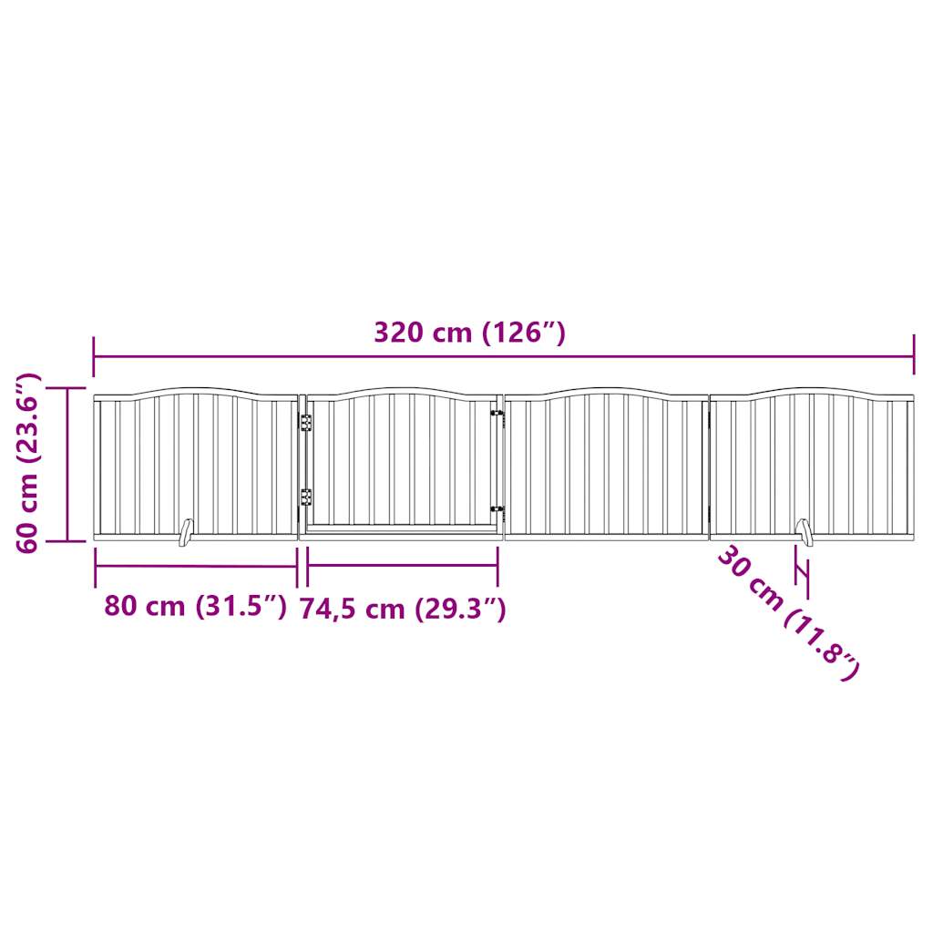 4-tlg. Hundetor mit Tür Faltbar Braun Eiche 320 cm Pappelholz