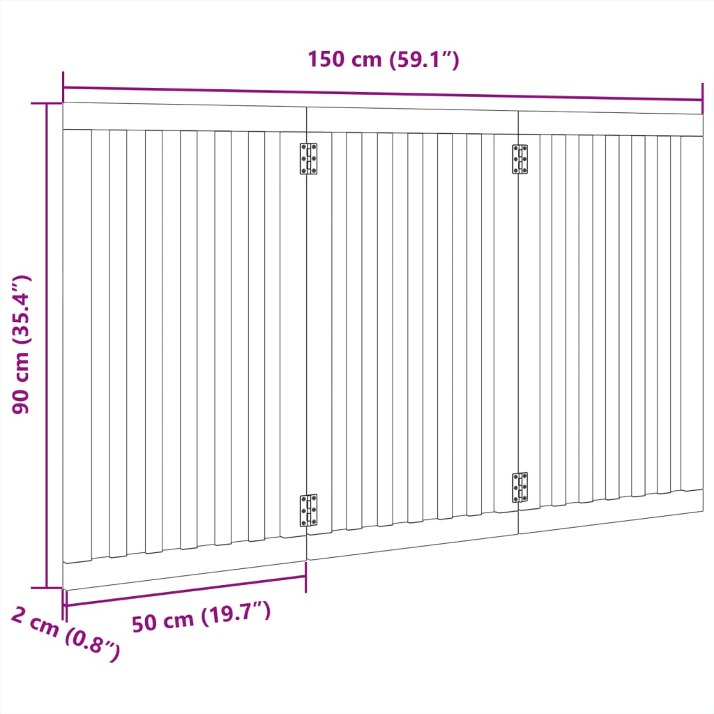 3-tlg. Hundetor Faltbar 150 cm Pappelholz