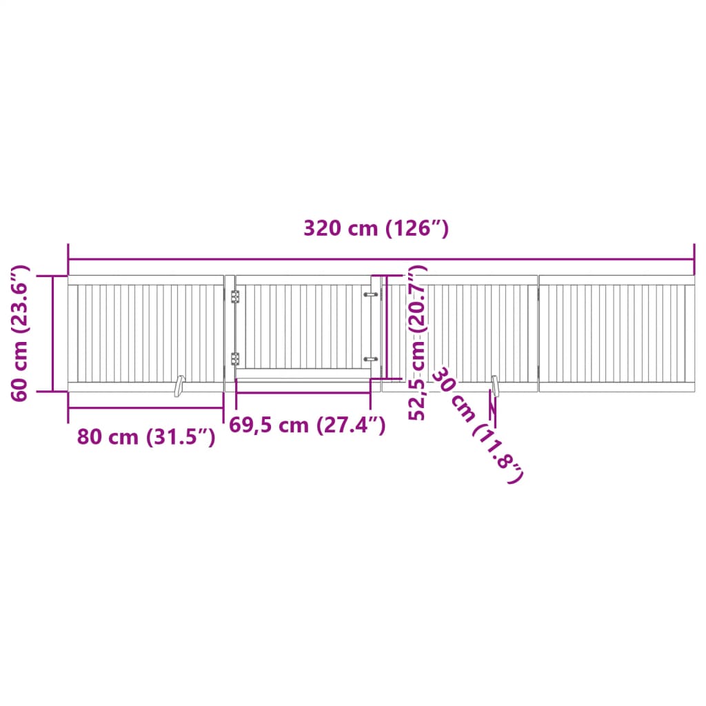 4-tlg. Hundetor mit Tür Faltbar 320 cm Pappelholz