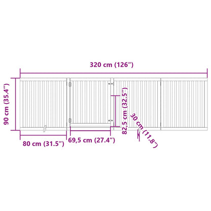 4-tlg. Hundetor mit Tür Faltbar 320 cm Pappelholz