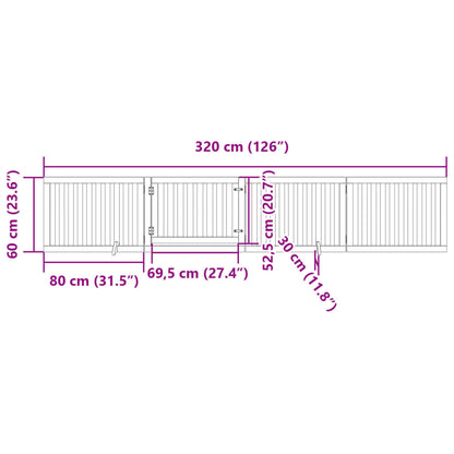 4-tlg. Hundetor mit Tür Faltbar Braun 320 cm Pappelholz