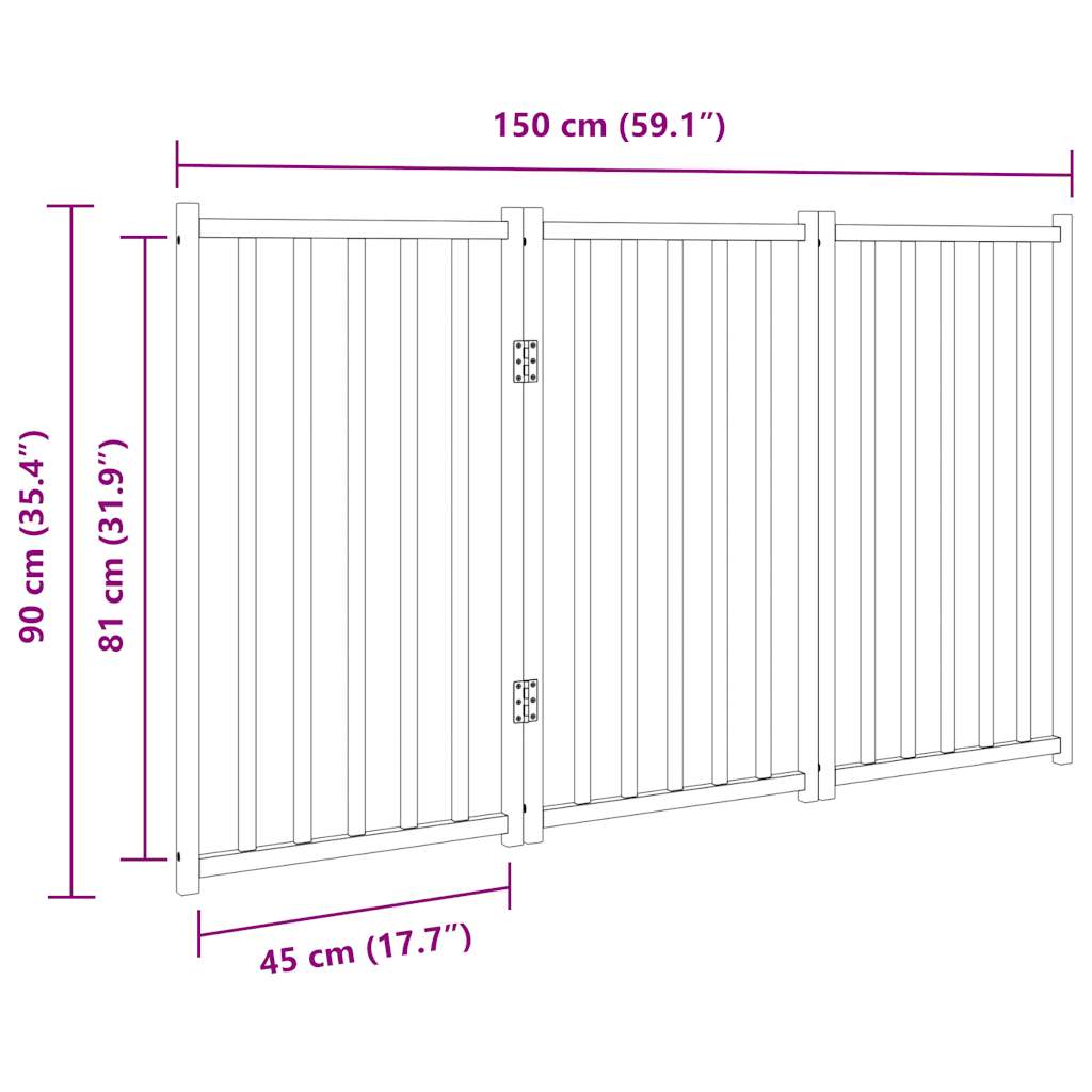 3-tlg. Hundetor Faltbar 150 cm Massivholz Tanne