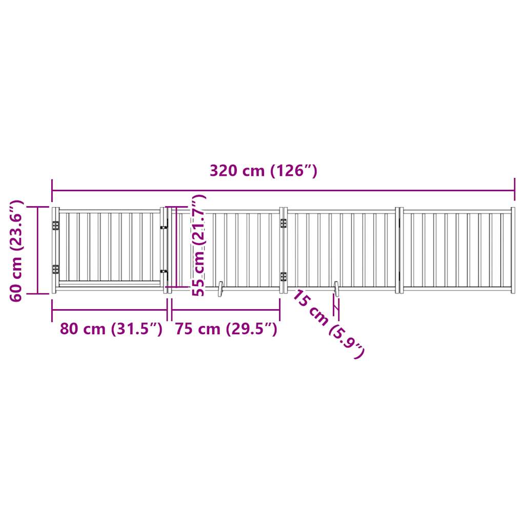 4-tlg. Hundetor mit Tür Faltbar 320 cm Massivholz Tanne