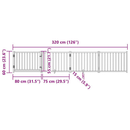 4-tlg. Hundetor mit Tür Faltbar 320 cm Massivholz Tanne