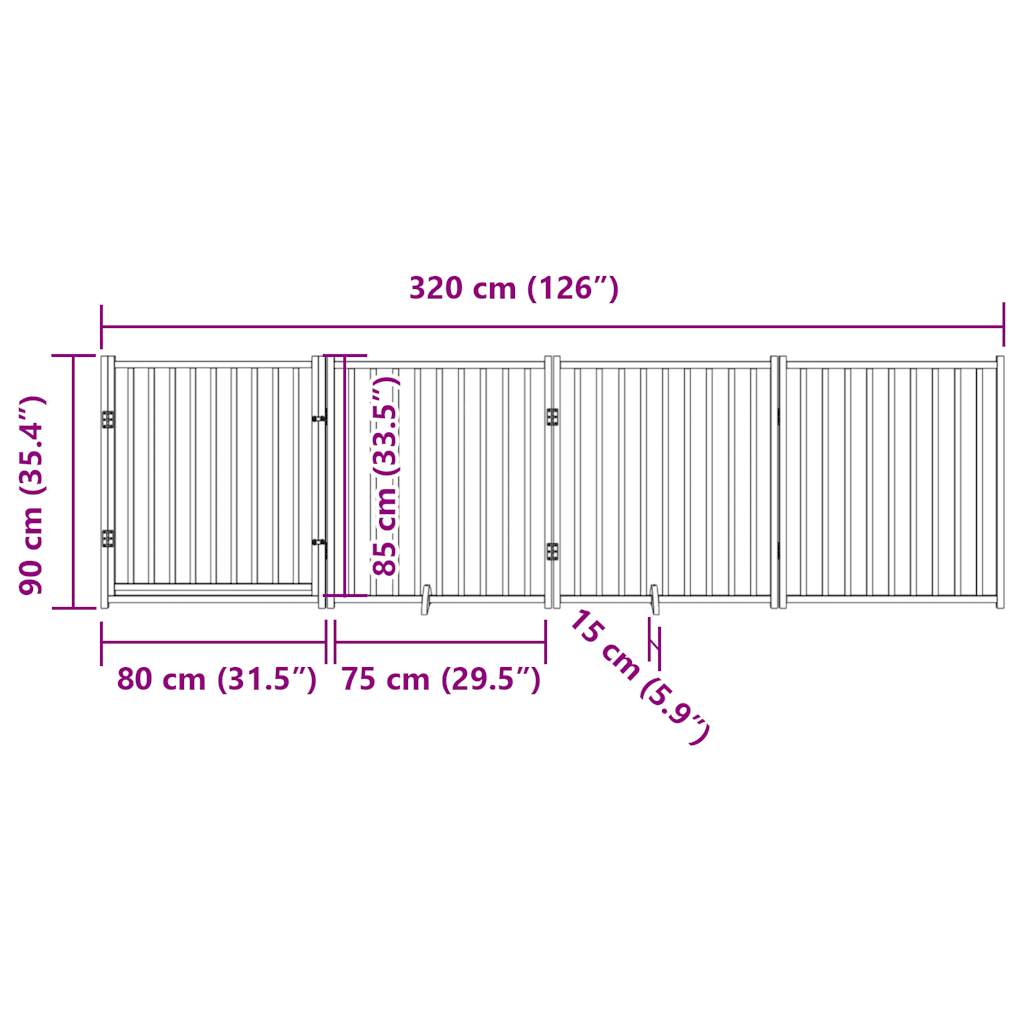 4-tlg. Hundetor mit Tür Faltbar 320 cm Massivholz Tanne