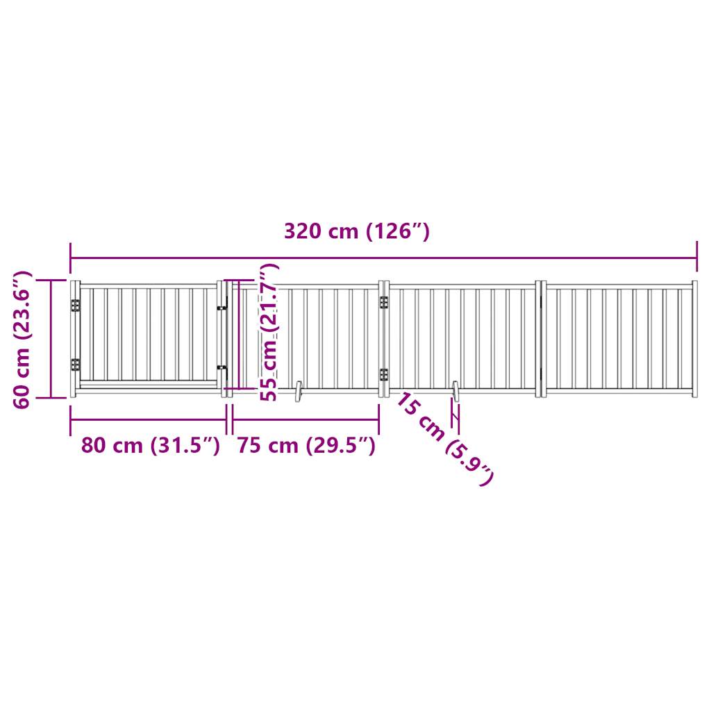 4-tlg. Hundetor mit Tür Faltbar Weiß 320 cm Massivholz Tanne