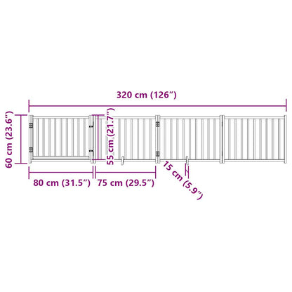 4-tlg. Hundetor mit Tür Faltbar Weiß 320 cm Massivholz Tanne