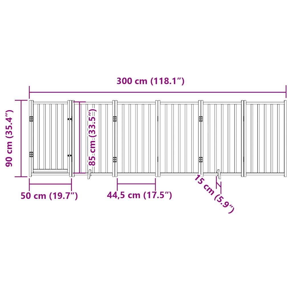 6-tlg. Hundetor mit Tür Faltbar Schwarz 300 cm Massivholz Tanne