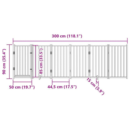 6-tlg. Hundetor mit Tür Faltbar Schwarz 300 cm Massivholz Tanne