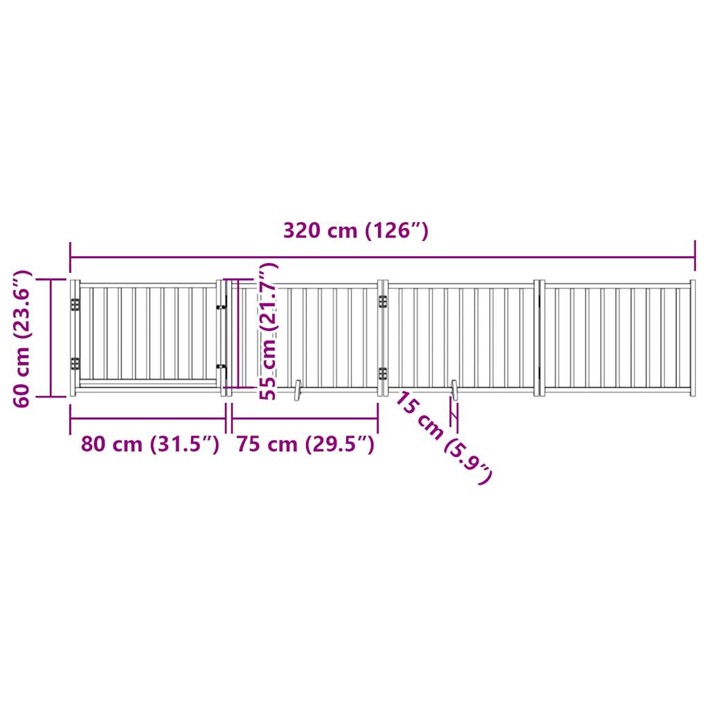 4-tlg. Hundetor mit Tür Faltbar Schwarz 320 cm Massivholz Tanne