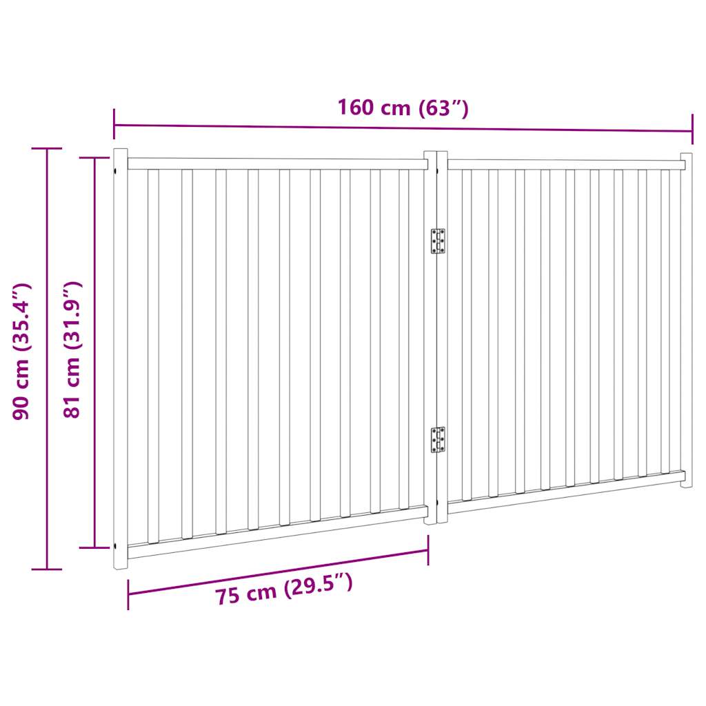 2-tlg. Hundetor Faltbar Schwarz 160 cm Massivholz Tanne