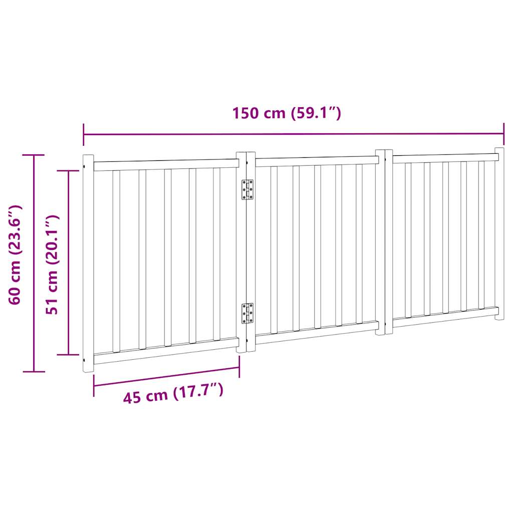 3-tlg. Hundetor Faltbar Braun Eiche 150 cm Massivholz Tanne