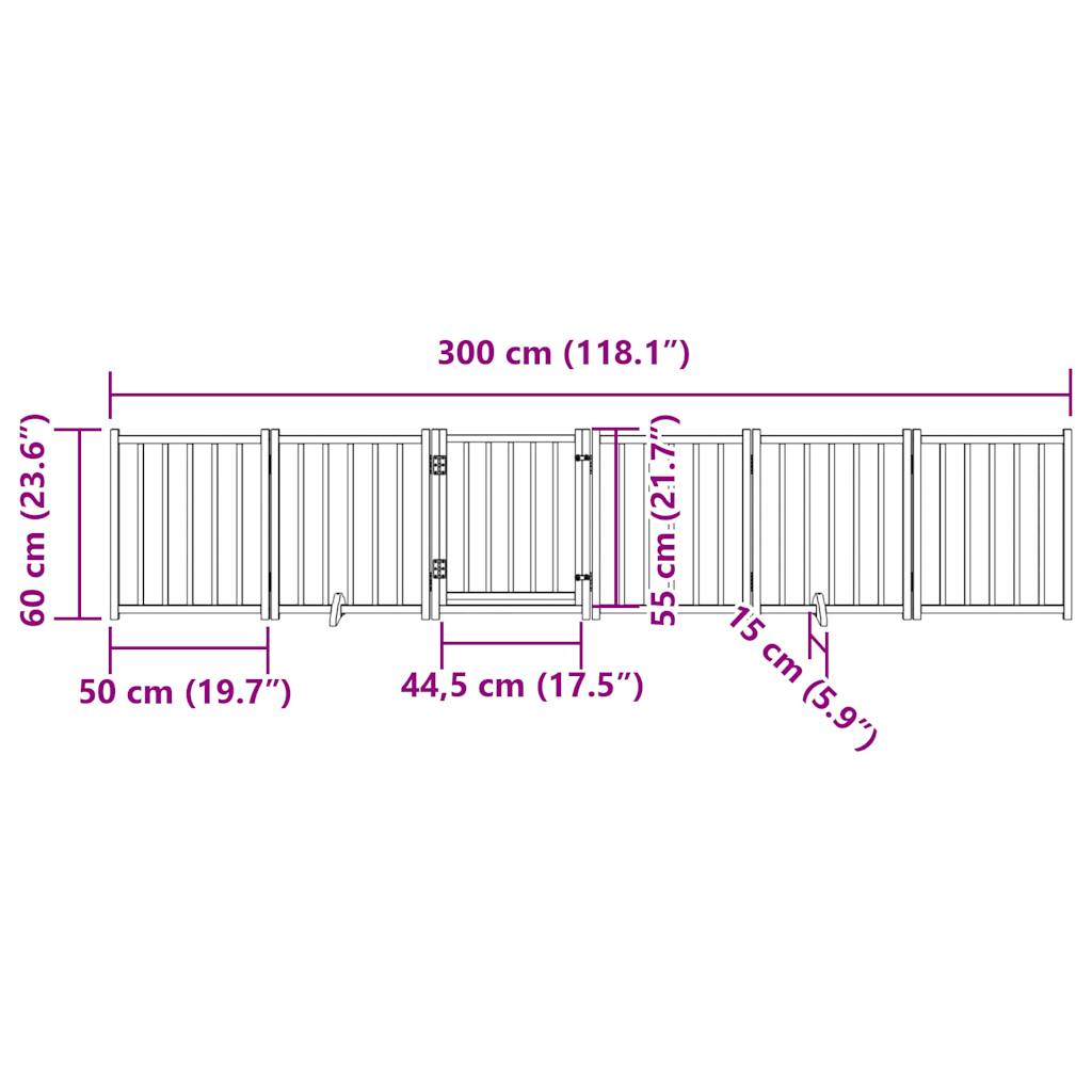 6-tlg. Hundetor mit Tür Faltbar Braun Eiche 300 cm Tannenholz