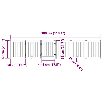 6-tlg. Hundetor mit Tür Faltbar Braun Eiche 300 cm Tannenholz