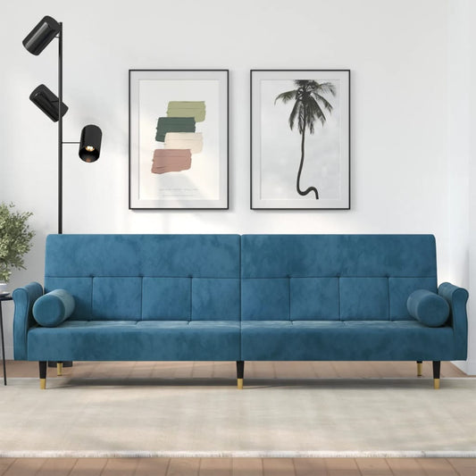 Schlafsofa mit Kissen Blau Samt