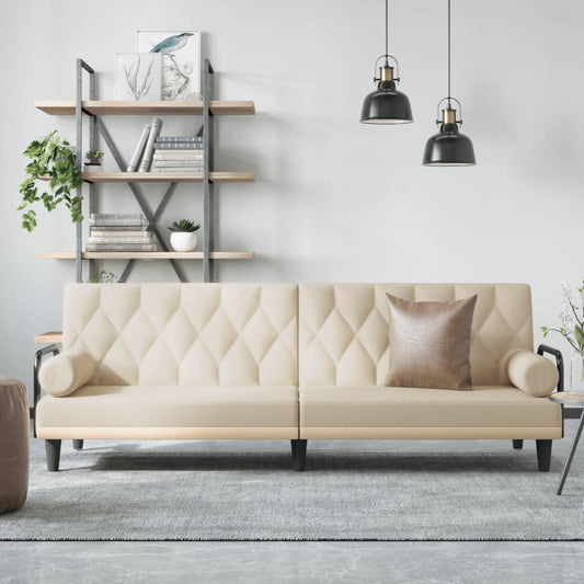 Schlafsofa mit Armlehnen Creme Stoff