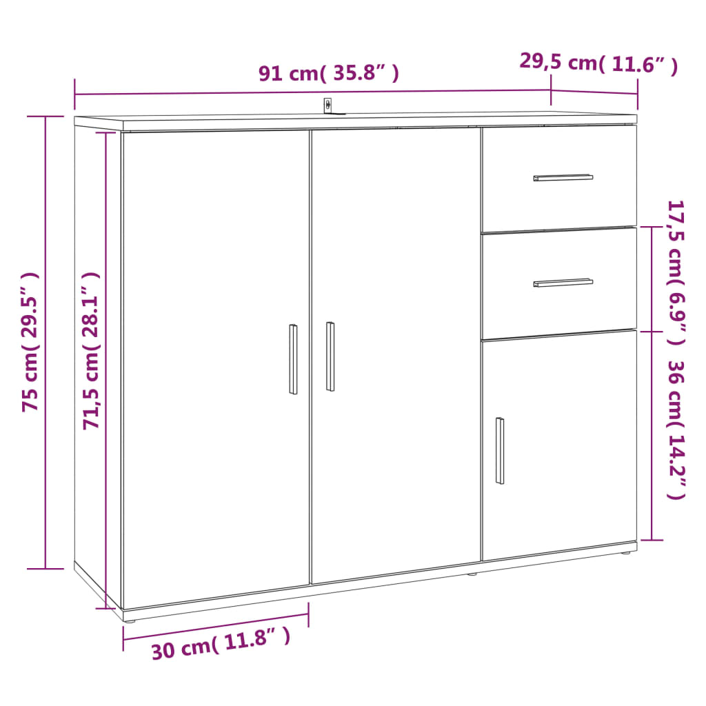 Sideboard Hochglanz-Weiß 91x29,5x75 cm Holzwerkstoff