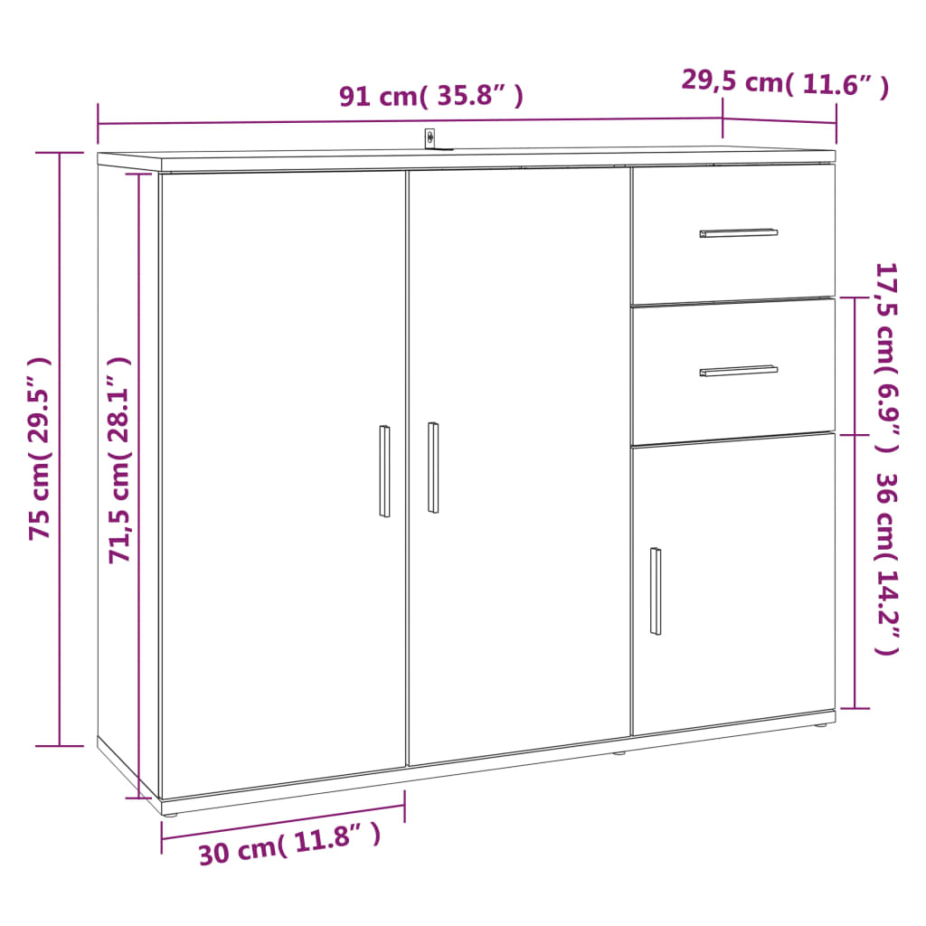 Sideboard Sonoma-Eiche 91x29,5x75 cm Holzwerkstoff