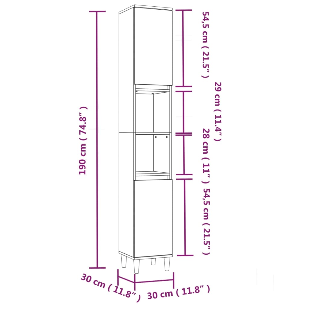 Badschrank Braun Eichen-Optik 30x30x190 cm Holzwerkstoff