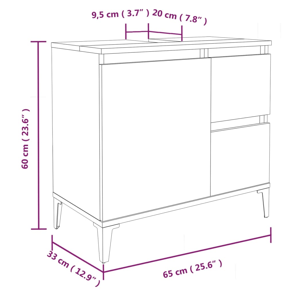 Badschrank Hochglanz-Weiß 65x33x60 cm Holzwerkstoff