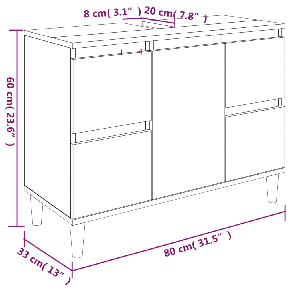 Waschbeckenunterschrank Weiß 80x33x60 cm Holzwerkstoff