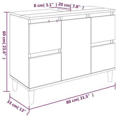 Waschbeckenunterschrank Weiß 80x33x60 cm Holzwerkstoff