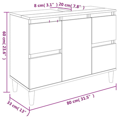 Waschbeckenunterschrank Schwarz 80x33x60 cm Holzwerkstoff