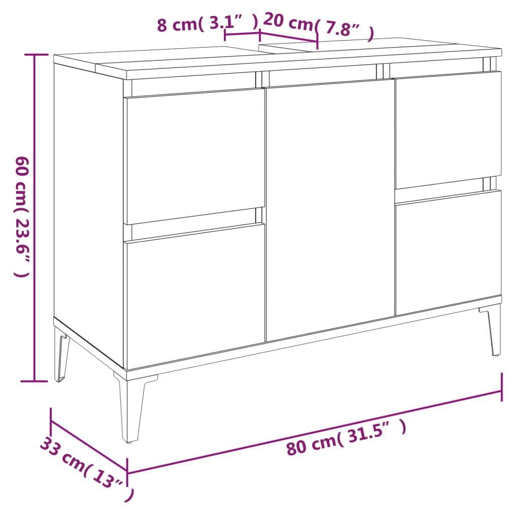 Waschbeckenunterschrank Schwarz 80x33x60 cm Holzwerkstoff